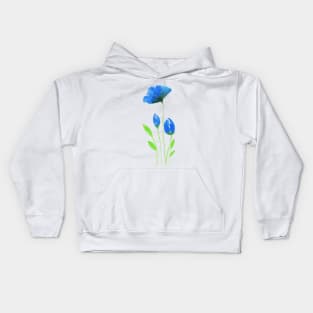 Blue flowers in modern watercolor design Kids Hoodie